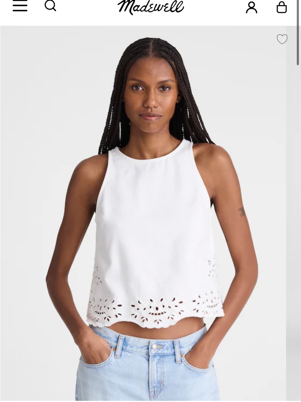 Madewell Denim Eyelet Shell Top in Tile - Tile WhiteRigid
